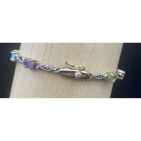 FAS Sterling Vermeil Bracelet Multi Color Gemstone Diamond Accent 2 Tone 7.5" - Picture 10 of 16